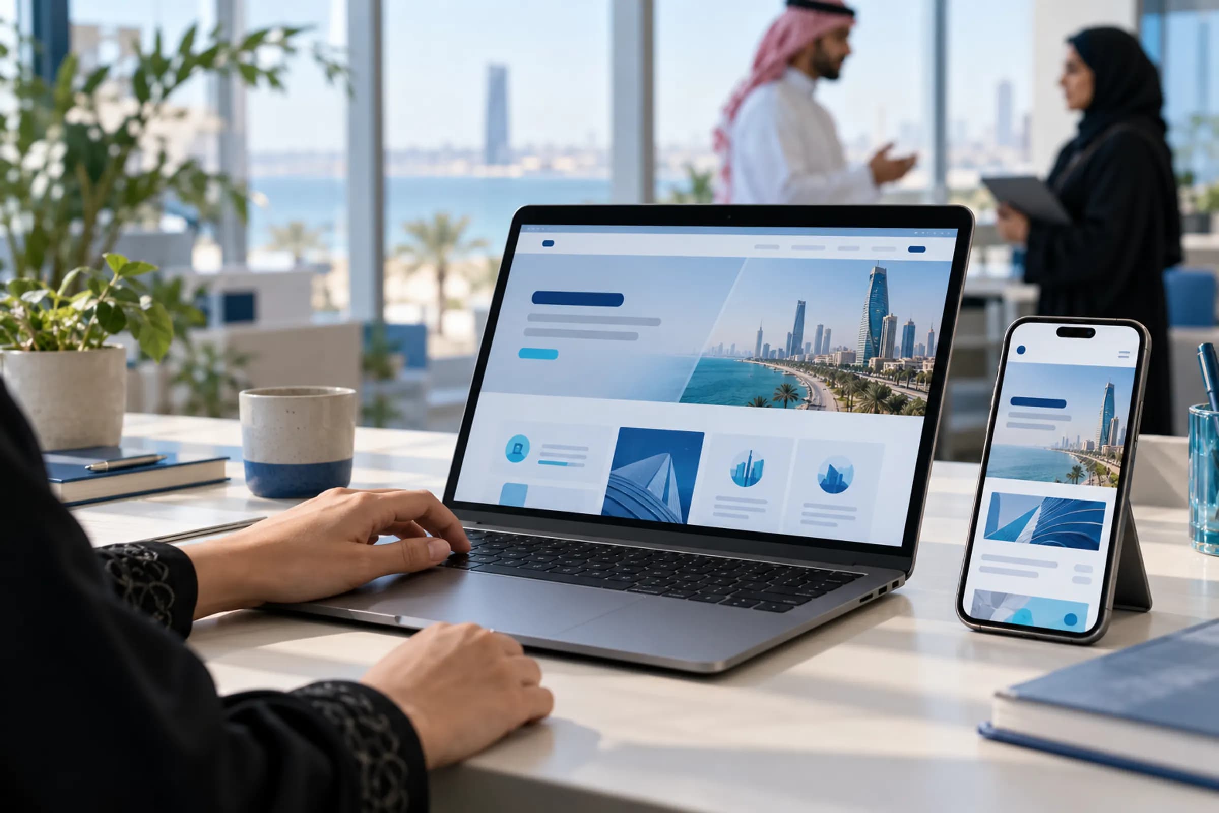 Bilingual corporate website on laptop and phone